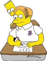 Bart Simpson cheating on a test