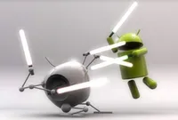 An apple and an android having a lightsaber fight, as they're wont to do