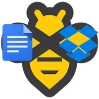 Beeminder logo holding Google Docs and Dropbox logos